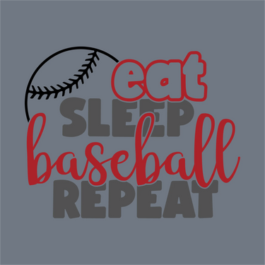 The Dynamic Eat Sleep Baseball Repeat DTF Transfer by InkMerge features a bold baseball graphic and stylish lettering on gray—ideal for baseball moms and ready to press onto custom tees.